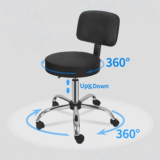 ZenStyle Height Adjustable Swivel Salon Stool Spa Drafting Salon Tattoo Work Office Massage Stools with Backrest,Black