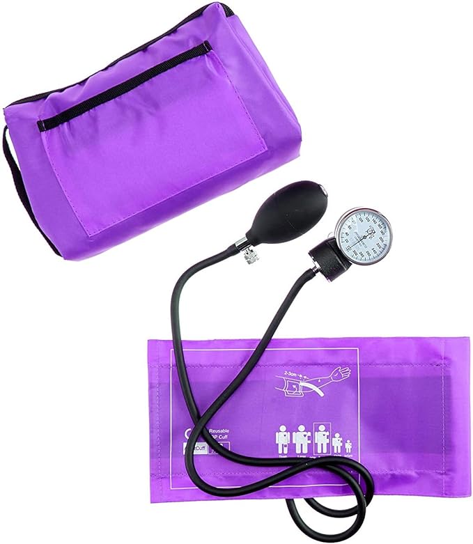 EMI Deluxe Aneroid Sphygmomanometer Manual Blood Pressure Monitor Adult Cuff Set with Case - #217 (Purple)