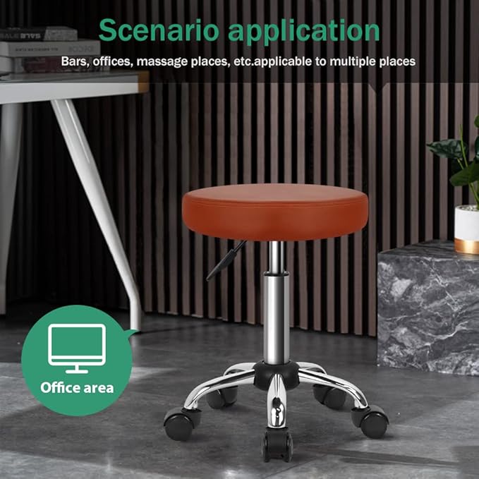 FURWOO Adjustable Salon Chair Small Rolling Stool with Wheels for Spa Salon Massage Home Office Brown
