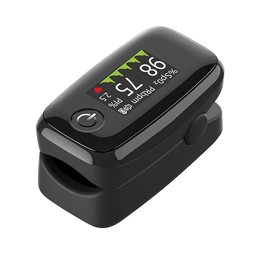 Pulse Oximeter Fingertip, Black, Blood Oxygen Saturation Monitor with TFT Display, SpO2 and Heart Rate Measurement Device