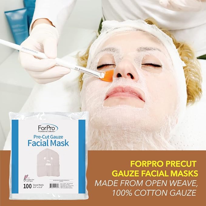 ForPro Professional Collection Precut Gauze Facial Mask, 100% Cotton Gauze, for High Frequency Facial Treatments and Masks, 100 Count (Pack of 2)
