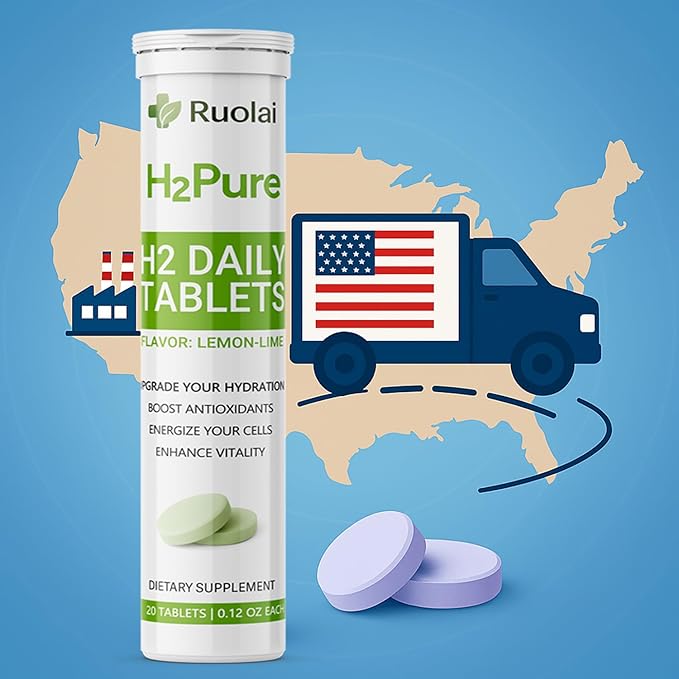 Ruolai H2pure Hydrogen Tablets – H2 Tabs – Fast-Dissolving Hydrogen Supplement for Cellular Hydration, Detox, Liver & Mental Clarity – Caffeine-Free, Vegan (Lemon-Lime)