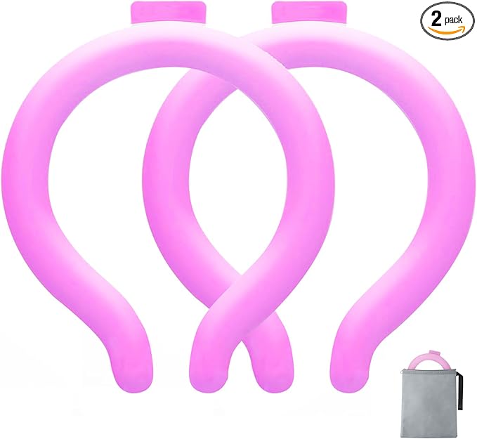 Cooling Neck Wrap with Insulated Bag, Reusable Ice Neck Ring & Body Cooler for Summer Heat, Wearable Cooling Tube Maintains 18°C/64°F for Outdoor, Sports, Travel (Rose*2)