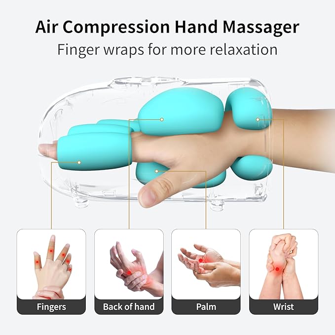 FIT KING Cordless Hand Massager with Compression & Heating, Fingers Wrap Massage for Arthritis Pain and Carpal Tunnel, Large Space for Both Men and Women (Blue)