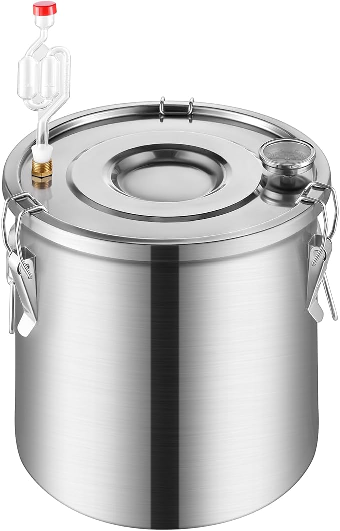 VEVOR Alcohol Still with Thumper Keg, 13.2Gal / 50L Alcohol Distiller, Distillery Kit for Alcohol with Copper Tube, Build-in Thermometer & Water Pump for Wine Whisky Brandy