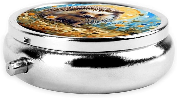 Cute Daisy Hedgehog Pill Box 3 Compartment Pill Case, Portable Medicine Pill Organizer for Pocket Purse Pill Box Decorative Metal Medicine Vitamin Organizer