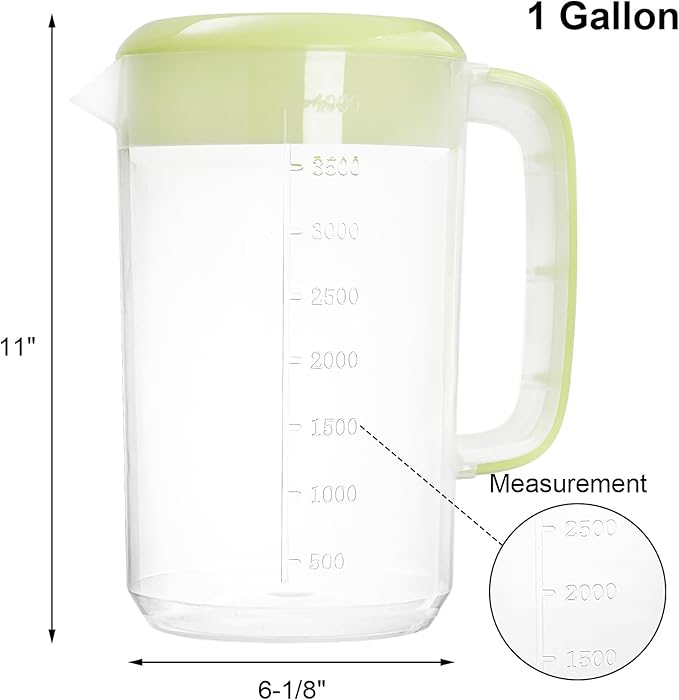 Jucoan 2 Pack 1 Gallon Plastic Pitcher with Lid, Clear Ice Tea Pitcher for Fridge, Large Water Carafe Jug Beverage Pitcher with 3 Position Pour Spout Lid, Handle,Scale for Home, Party
