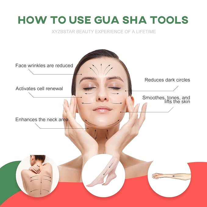 Gua Sha Facial Tools Set of 3 Guasha Massage Tool Jade Gua Sha Scraping Massager for Face,Neck, Eyes and Body,Jade Stone Guasha Board 3 Packs (Jade Set of 3)