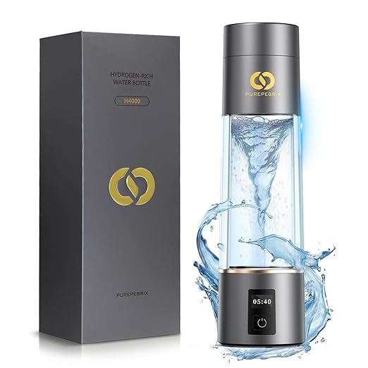 Hydrogen Water Bottle Generator - Up to 6400 PPB & 12-Hour Hydrogen Retention - H2 Certified SPE/PEM Tech - Portable, Recovery & Easter Wellness Gift (Grey)