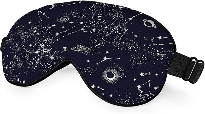 Galaxy Constellation Sleep Mask Eye Mask Space Black Blue Sky Star Galaxy Black Sleep Mask Light Blocking Adjustable Smooth Soft Eye Masks for Women Deep Rest Travel