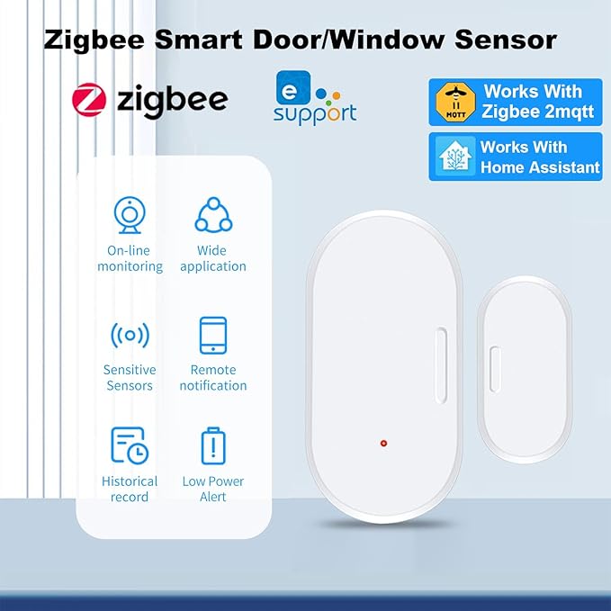 Haozee Door and Window Sensor, Requires Zigbee Hub, Zigbee Connection, Wireless Detector for Alarm Systems and Smart Homes, Compatible with Home Assistant,SmartThings