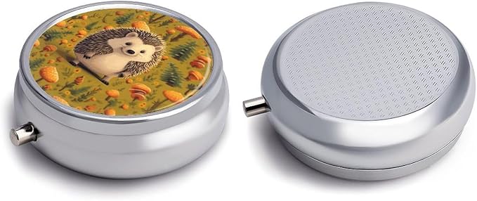 Hedgehog Pill Box Travel Pill Case for Purse Pocket Weekly Medicine Organizer with Mirror 3 Compartment Round Medicine Case Portable PillcaseHolder for Daily
