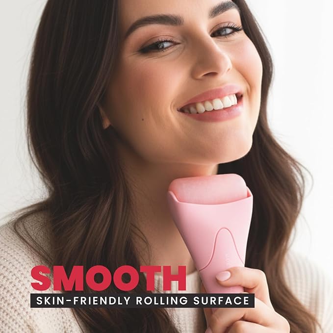 ROSELYNBOUTIQUE Ice Roller for Face & Gua Sha Facial Tools - Wrinkles Fine Lines Puffiness Massager Facial Skin Care Guasha Tools Self Care Gifts for Men Women (Pink)