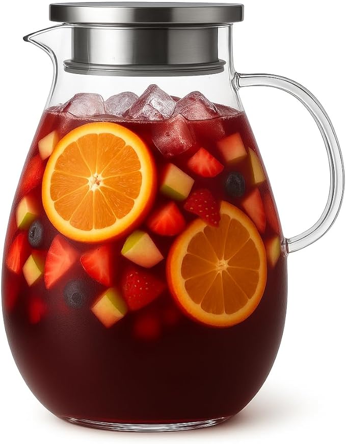 3L Extra Large Glass Pitcher Water Jug – Borosilicate Glass Beverage Dispenser for Sangria, Fruit Punch, and Iced Tea, Ideal for Parties and Holiday Gatherings