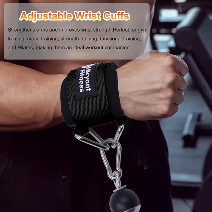J Bryant Fitness Wrist Cuffs for Cable Machines – Heavy Duty Adjustable Wrist Straps with 7mm Neoprene Padding for Strength Training, Pull Exercises, and Forearm Support