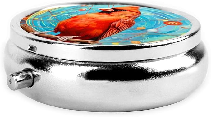 Funny Cardinal Bird Branch Pill Box 3 Compartment Pill Case, Portable Medicine Pill Organizer for Pocket Purse Pill Box Decorative Metal Medicine Vitamin Organizer