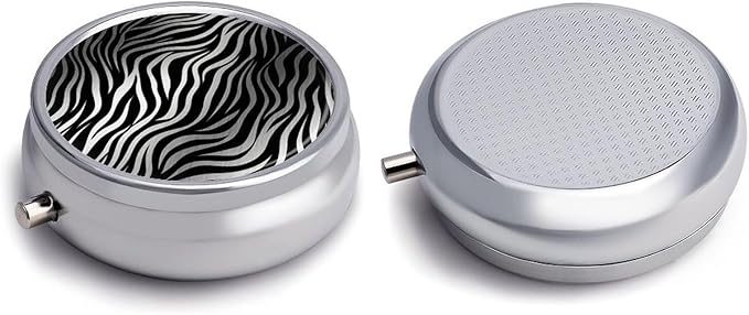 Zebra Print Pill Box Travel Pill Case for Purse Pocket Weekly Medicine Organizer with Mirror 3 Compartment Round Medicine Case Portable PillcaseHolder for Daily