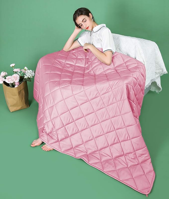ZZZhen Cooling Weighted Blanket by Bamboo - Noticeable Cold Hand Feel for Summer - Utral-Soft and Breathability 100% Bamboo Pink, 48''72'' - 15LB
