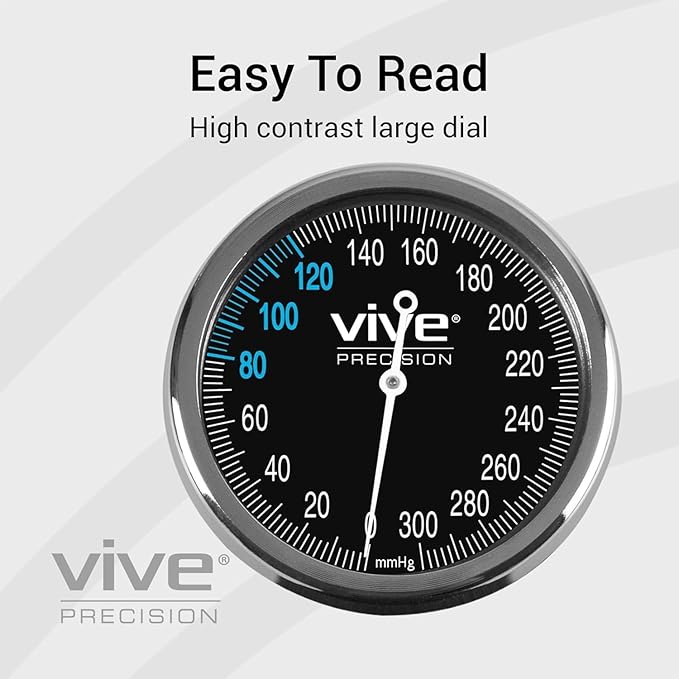 Vive Precision Manual Blood Pressure Cuff - Aneroid Sphygmomanometer with Case - BP Kit Monitor for Adults, Nurses - One Hand, One Tube Upper Arm Cuff Machine - BPM Meter Device for Professionals