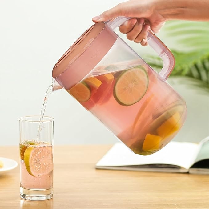 Jucoan 2 Pack 1 Gallon Plastic Pitcher with 3 Ways Lid, Large Gallon Water Ice Tea Pitcher with Handle Measurement for Party Outdoor, Freezer/Dishwasher Safe, BPA Free