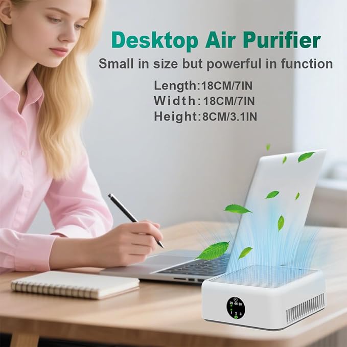 Air Purifiers for Home,True HEPA Air Purifier for Pets Up to 615 Ft²,15dB Quiet,for Smoke Pollen Odors,Small Air Purifier for Bedroom,Portable Desk Purifyer for Office, Filter for Dorm Travel (White)