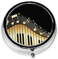 Novel Music Note Prints Custom Round Silver Pill Box Pocket Medicine Tablet Holder Organizer Case for Purse