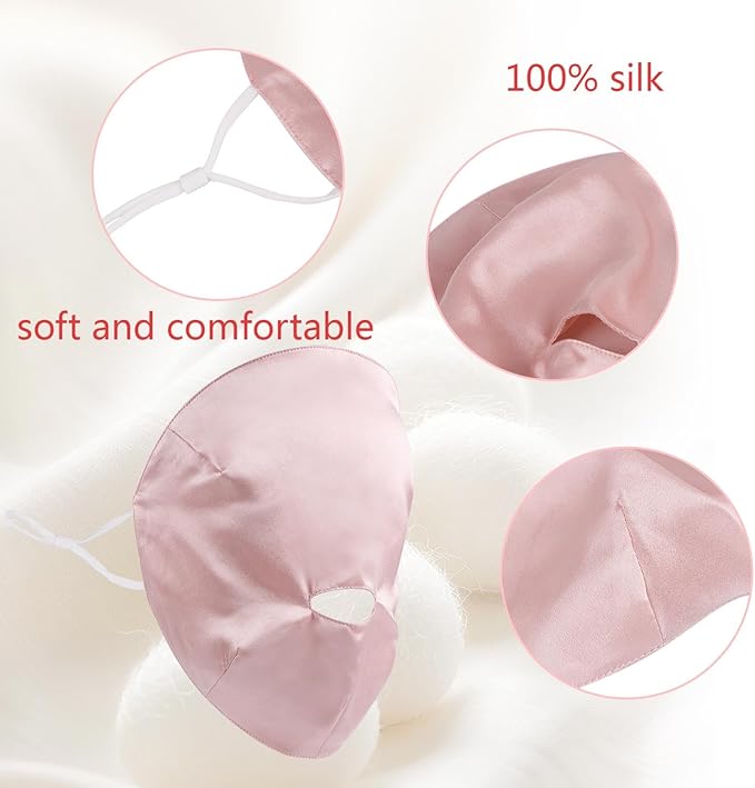 100% Silk Full Face Sleep Mask Double-Layer Silk Fabric Skin Care Lightweight 19 Momme Sun-Proof Sleeping Masks with Ear Hanging Elastic Strap for Women Men (Blue)