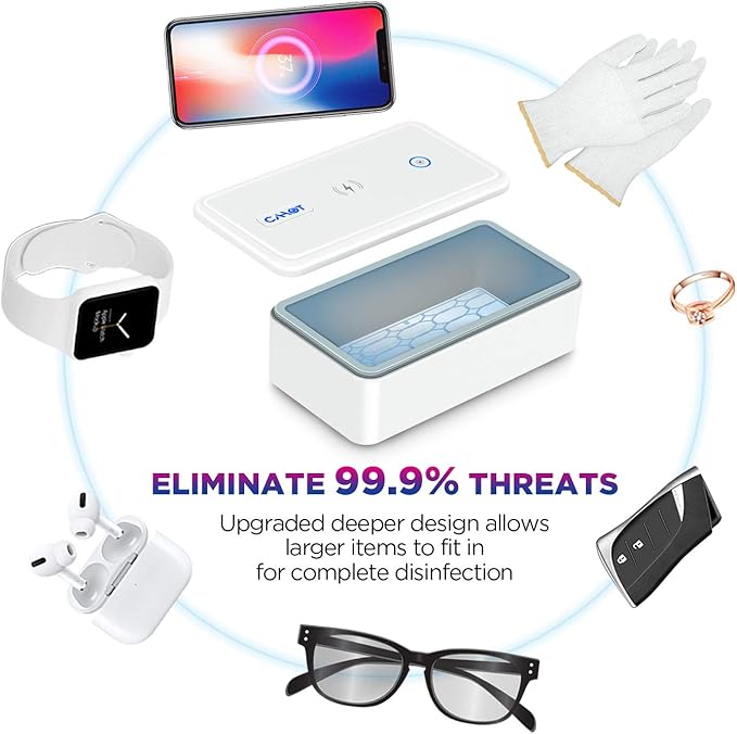 UV light Sanitizer Box, phone sanitizer with wireless charging, ultra-powerful 8 UV-C Sterilizer machine for Phone Toothbrush Nail Tools Jewelry and more