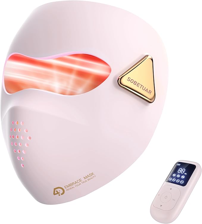 4D Red Light Therapy for Face, 4 Modes & 4000mAh Rechargeable Remote, LED Face Mask Light Therapy - Infrared & Red Light Mask, iQLED 5X Energy for Wrinkle & Acne Reduction, Timing Home & Travel