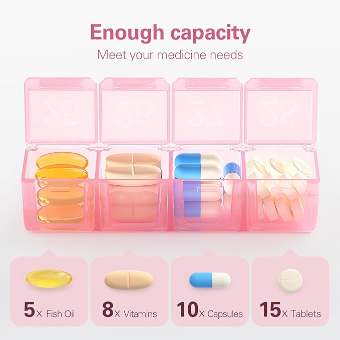 Barhon Monthly Pill Organizer 1 Time a Day, 30 Day Pill Organizer Once a Day, One Month Pills Box for Travel, Pink Medicine Pill Box for Vitamins, Supplements & Fish Oils