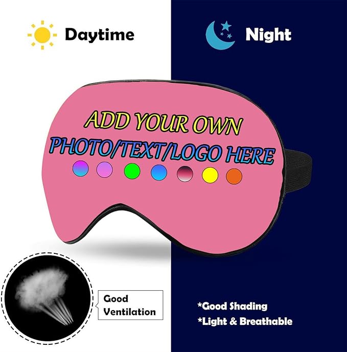 Personalized Eye Mask, Custom Eyeshade Blindfold Add Your Design Image Text Customized Eye Cover with Adjustable Strap for Sleeping Travel Work Naps Blocks Light, Pink