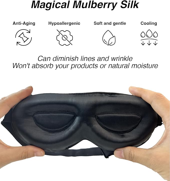 PROMEED 23 Momme Mulberry Silk Sleep Mask - Ultra Soft No-Pressure 3D Contoured Eye Mask with Eye Cups, Adjustable Blackout Sleeping Mask for Women & Men (Light Blue)