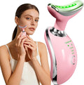 Face and Neck Massager Tool with Heat & 3 Light Therapies, Smart Vibration, Red-Light-Therapy and EMS Modes, Gua Sha Facial Tools for Face and Neck Skin Care and TMJ Relief (Pink)