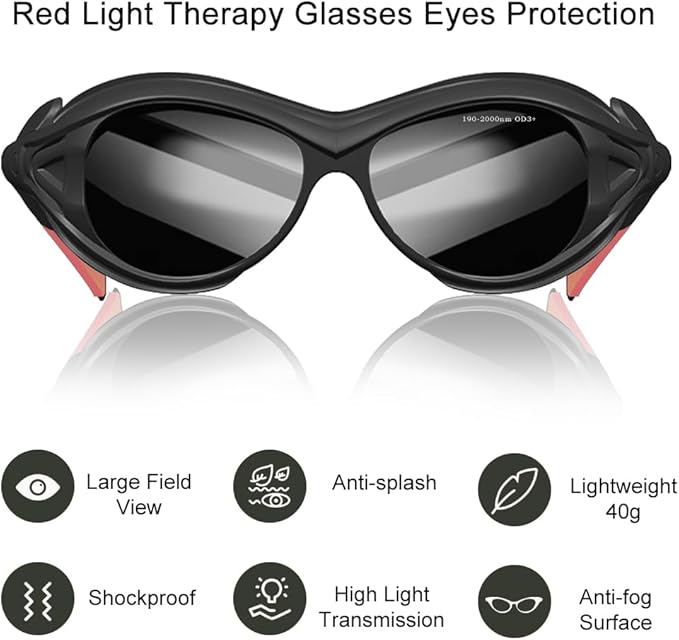 mozeeda Red Light Therapy Glasses, Professional Eyes Protection for Tanning Goggles, IPL Laser Safety Glasses Goggle 190-2000nm for Laser Hair Removal Treatment Red Light Therapy