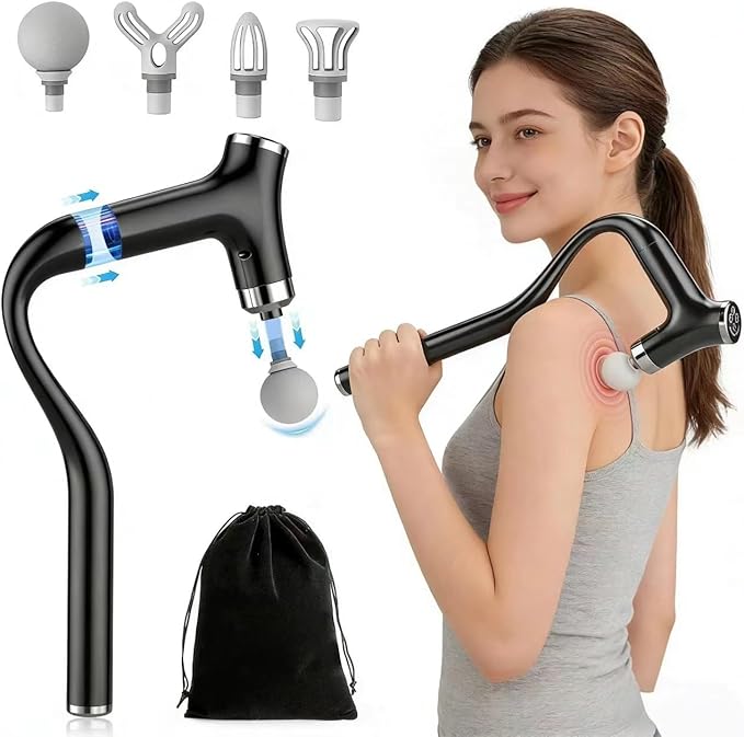 2-in-1 Detachable Back Massager Deep Tissue,12-Speed Percussion Handheld Massage Gun with Ergonomic Extension Handle, 8mm Stroke Muscle Massagers with LCD Display & 4 Heads,Gift for Men Women