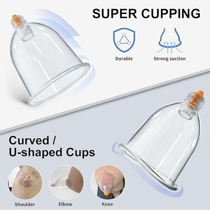 Cupping Therapy Set w/ 18 Massage Cups for Pain Relief Physical Therapy Cupping Kit for Massage Therapy with Vacuum Pump, Black Box