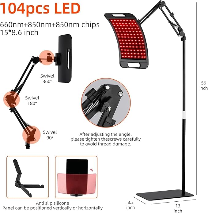 Red Light Therapy for Body, Red Infrared Light Therapy Lamp with Stand Led 660nm Red Light Therapy & 850nm Infrared Light Device for Body