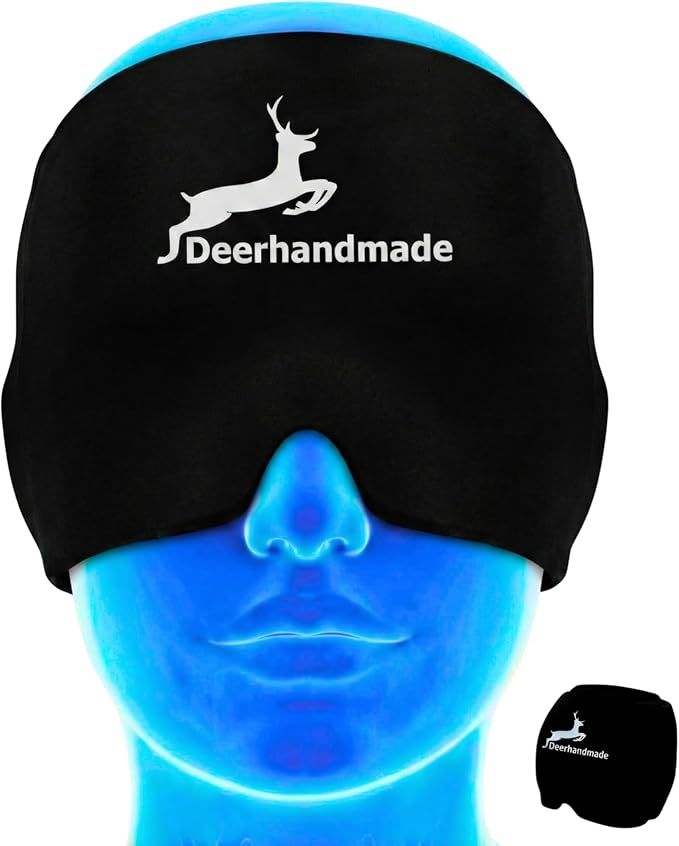 Migraine Relief Cap, One Size Fits All Hot/Cold Gel Head Wrap, Migraine Cooling Eye Mask, Strong Elastic Comfort Fit, Reusable Durable for Stress & Headache Relief, FSA|HSA Eligible, Gift Box (Black)