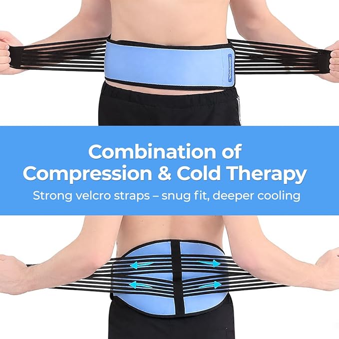 Ice Pack for Back Pain Relief with Compression, 2 Packs Reusable Lower Back Wrap Ice Brace Hot Cold Therapy for Sciatic Injuries, Tailbone Pain, Lumbar Surgery, Coccyx, Herniated Disc