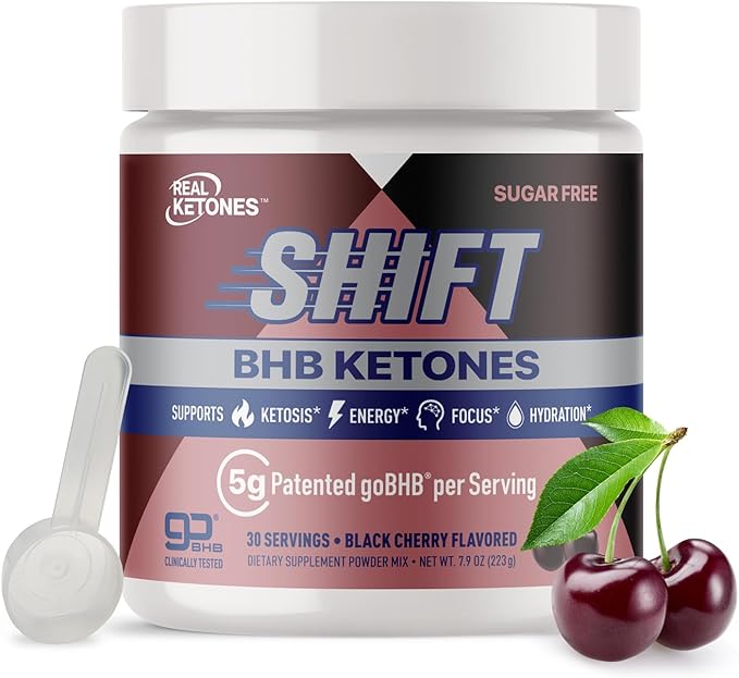 Real Ketones BHB Exogenous Ketones Energy Powder Sugar Free Electrolyte Powder with 4 Main Fasting Electrolytes & Hydrating Patented BHB Ketones for Energy & Focus (Black Cherry, 30 Servings)