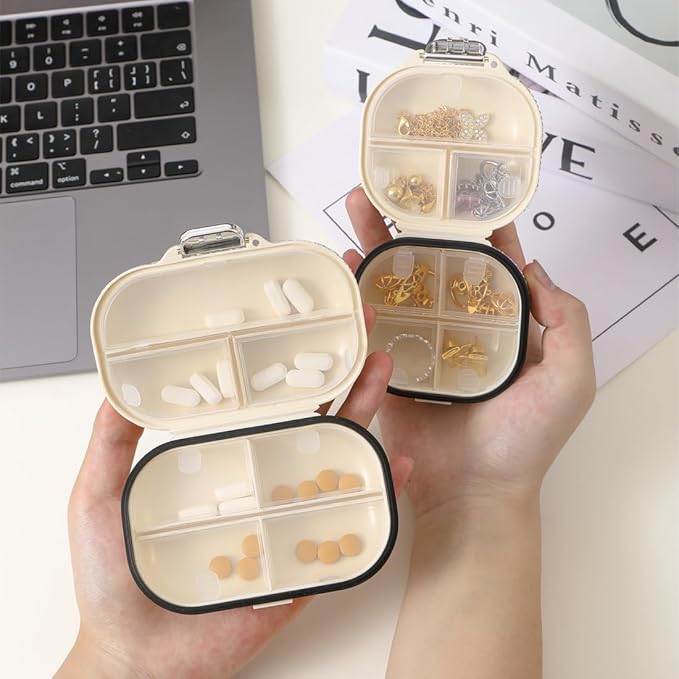 Sparkly Diamond Daily Pill Organizer 7 Compartments Portable Moisture Proof Small Pill Case for Pocket Purse Travel Pill Box Portable Medicine Vitamin Fish Oil Holder Container (AB Square)