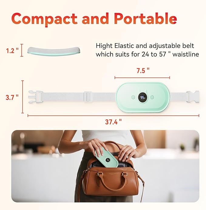 Portable Heating Pad for Period Cramps Relief Vibrating Menstrual Heating Belt for Women, 5000mAh with 7 Heat Levels and 7 Modes for Menstrual, Pain Relief for Back & Stomach - Green