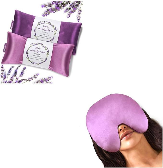 Lavender Eye Pillow for Relaxation, Yoga, Sleeping, Weighted Eye Mask Heated for Headache, Sinus, Dry Eyes Relief, Moist Heat Eye Compress, Meditation Accessories with Aromatherapy