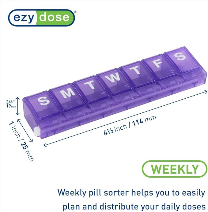 EZY DOSE Weekly (7-Day) Pill Organizer, Medicine Case, Vitamin Planner Box, Small Locking Compartments Secure Prescription Medication and Prevent Spilling, Colors May Vary (Small Locking - 2 Pack)