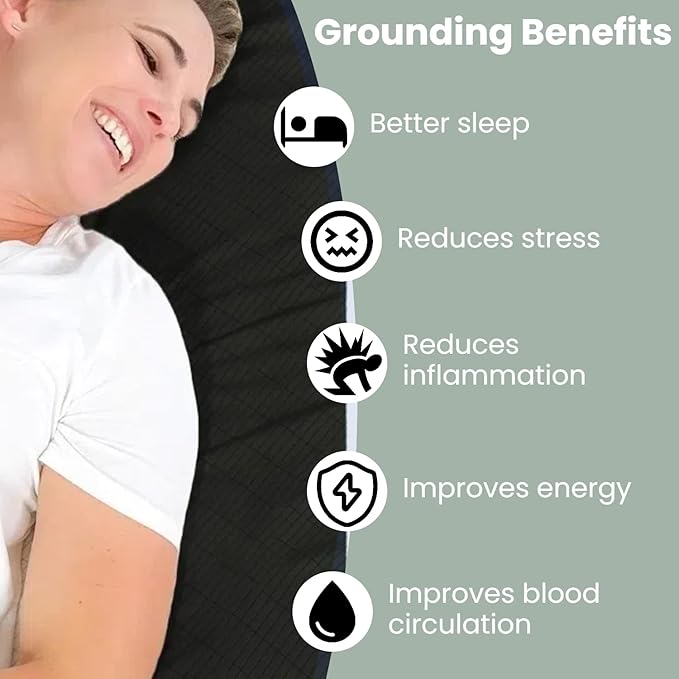 GLUYOHEY Grounding Flat Sheet Queen Size (90"x102") Conductive Silver Fiber Earthing Bed Sheets with Grounded Cord Reconnect with Earth’s Energy for Better Sleep and Enhanced Wellness, Black