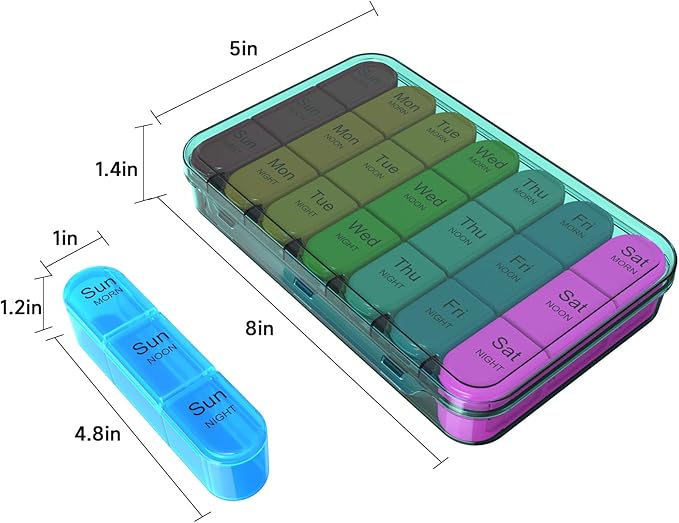 Pill Organizer 3 Times a Day, Weekly Pill Organizer 3x a Day, Pill Box 7 Day, Daily Pill Box Organizer, Travel Container Pill Cases Organizers 7 Day, Medicine Organizer to Hold Vitamins and Medication