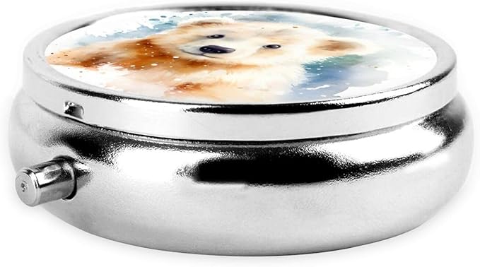 Watercolor Cute Baby Polar Bear Pill Box 3 Compartment Pill Case, Portable Medicine Pill Organizer for Pocket Purse Pill Box Decorative Metal Medicine Vitamin Organizer