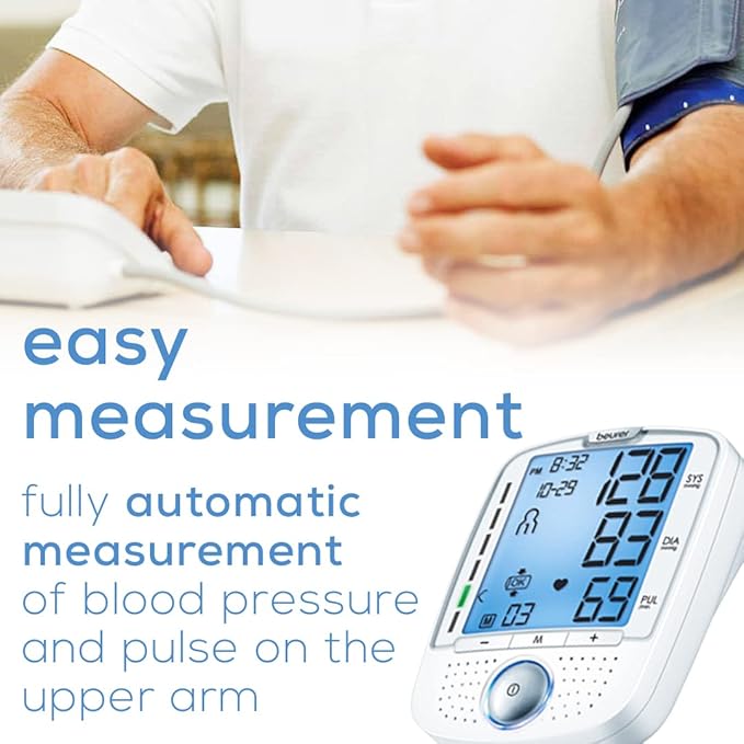 Beurer BM50 Talking Upper Arm Blood Pressure Monitor - Accurate, Digital Machine with Automatic Cuff for Home Use, Arrhythmia Detection, Batteries and Carrying Case Included