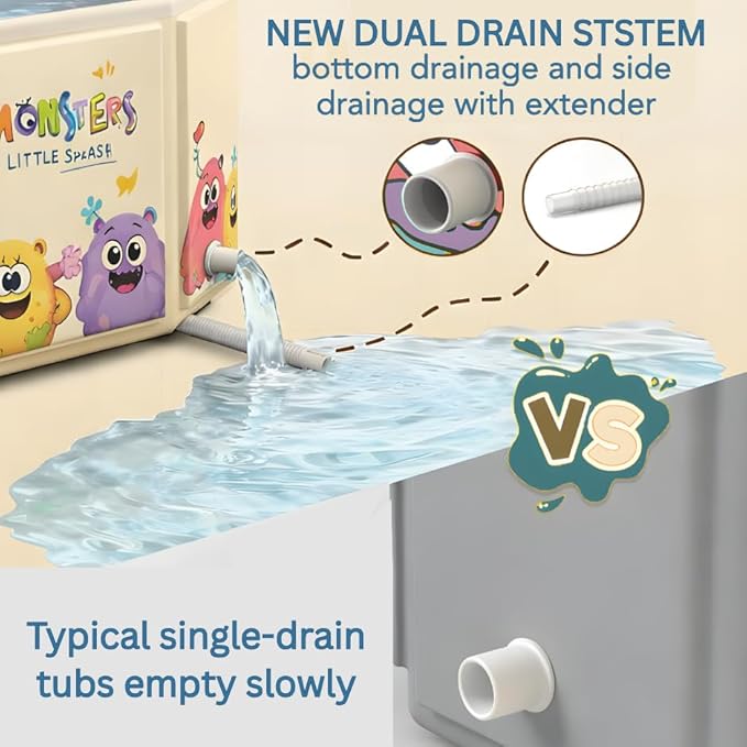 OhSoBig Collapsible Toddler Baby Bathtub - Foldable Portable Tub for Shower & Home, Non-Slip Base with Cushioned Bottom, Drain Plug, Space-Saving & Travel Bath Tub