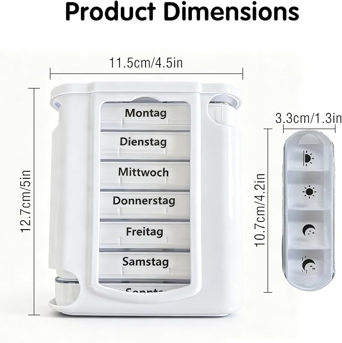 Weekly Stackable Pill Organizer, 4 Times A Day Pill Organizer Box Morning, Noon, Evening, and Bedtime,7 Stackable Compartments，White
